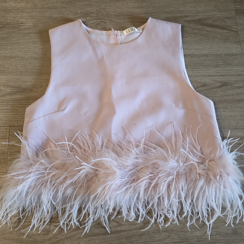 Elile Cropped Vintage Feather Top Blush Pink Large *small Stain*